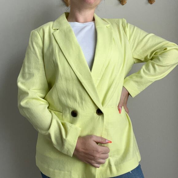 Apt 9 Light Neon Green Linen Blazer Size Medium - Picture 3 of 11